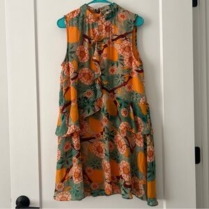 Entries Orange Ruffled High Neck Dress